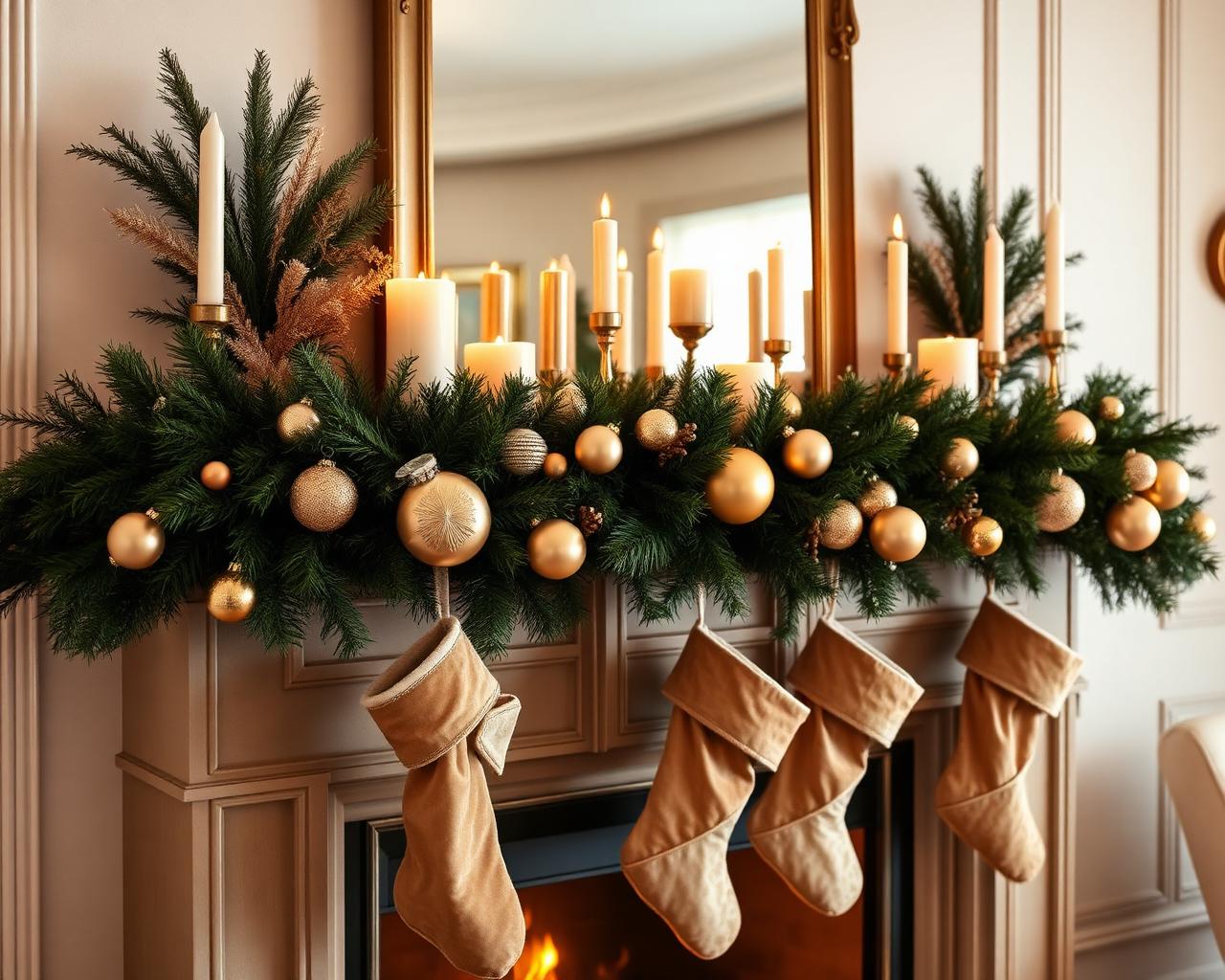 Elegant decorated fireplace mantel